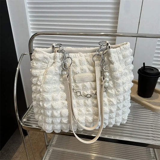Kawaii Quilted Plaid Tote Bag 🎀✨ - Chic Soft Fabric Shoulder Purse for Stylish Ladies 💖