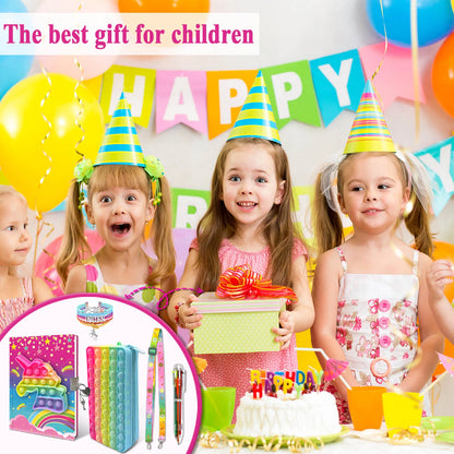 Kawaii Pop Fidget Journal Set 🎀✨ - Lockable Butterfly Diary, Colorful Pens, Adorable Pencil Case & Fashion Bracelet for Creative Kids! 🦋🖊️