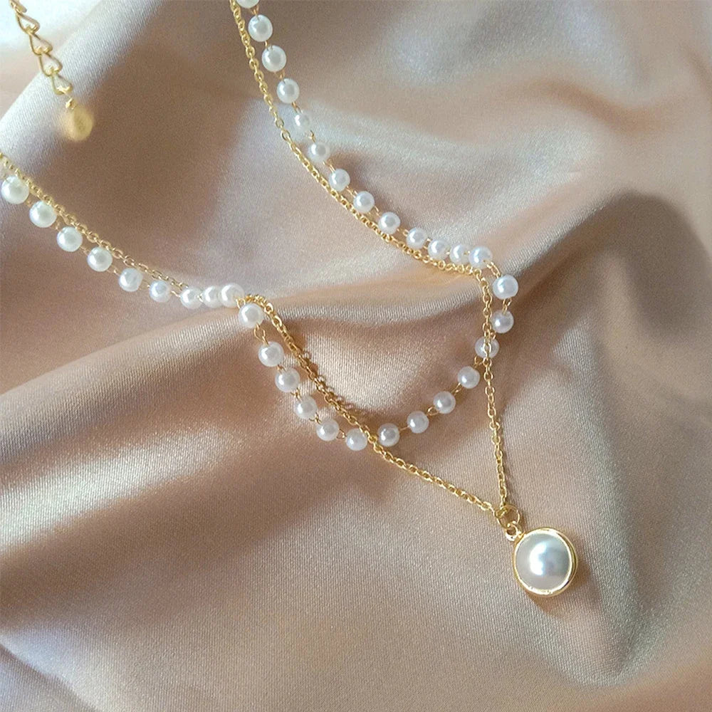 Kawaii Kpop Pearl Choker Necklace 🌟✨ Double Layered Charm for Trendy Girls 🎀💕 Perfect Gift for Parties & Special Occasions!