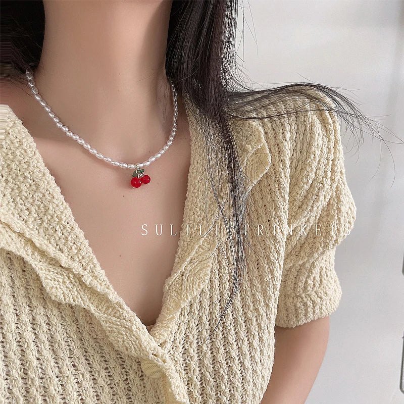 🍒 Adorable Cherry Charm Choker Necklace 🌸✨ - Perfect for Parties & Gifts! 🎁💖
