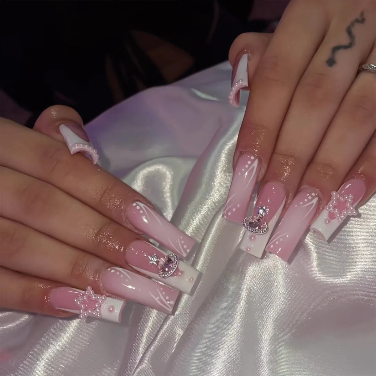 Kawaii Pink Bow Ballet Coffin Press-On Nails 🎀✨ - 24 Pcs Full Cover Magic!