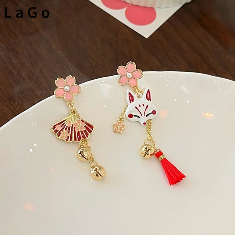 🌸 Adorable 925 Silver Pink Flower & Fox Tassel Dangle Earrings ✨ Perfect Gift for Girls! 🦊