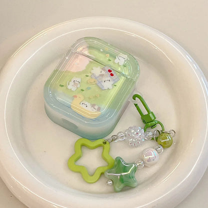 Cute Grass Puppy & Flower AirPods Case 🌼🐾 | Soft Silicone Cover with Adorable Dog Keychain for AirPods Pro 2, 1/2/3