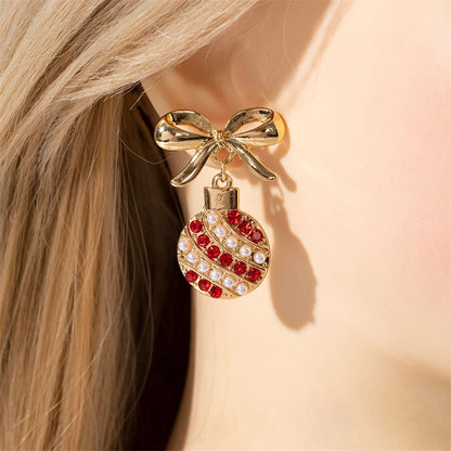 Whimsical Christmas Light Bulb Drop Earrings With Rhinestone Bowknot 🎀✨