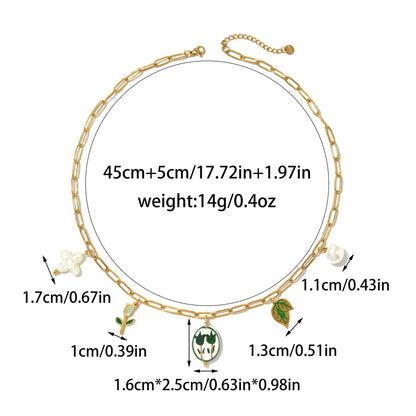 Geometric Pearl Five Point Star Necklace Green Ceramic Stone With Stainless Steel Chain Unisex Fashion Gift ✨💚