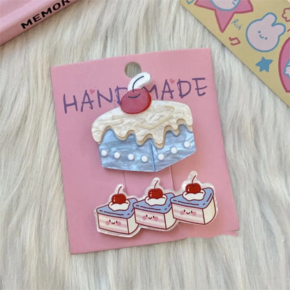 Kawaii Cartoon Cherry Cake Hair Clip 🍒🎂 | Fun & Creative Mini Barrettes Set | Adorable Korean Style Hair Accessories ✨