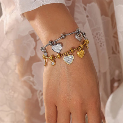 Kawaii Moon & Heart Stainless Steel Charm Bracelet 🌙💖 | Cute Luxury Jewelry Gift for Women 🎁✨