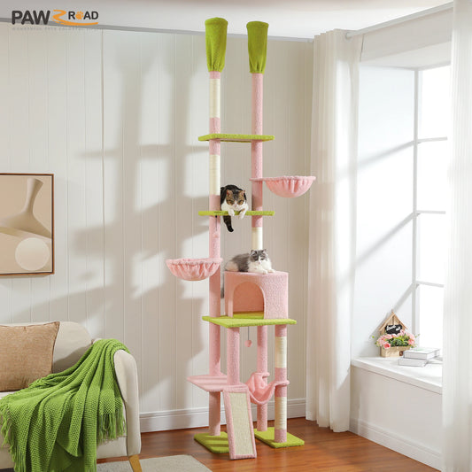 Pink Floor To Ceiling Cat Tree Tower With 7 Tiers Hammocks And Condos 🐾