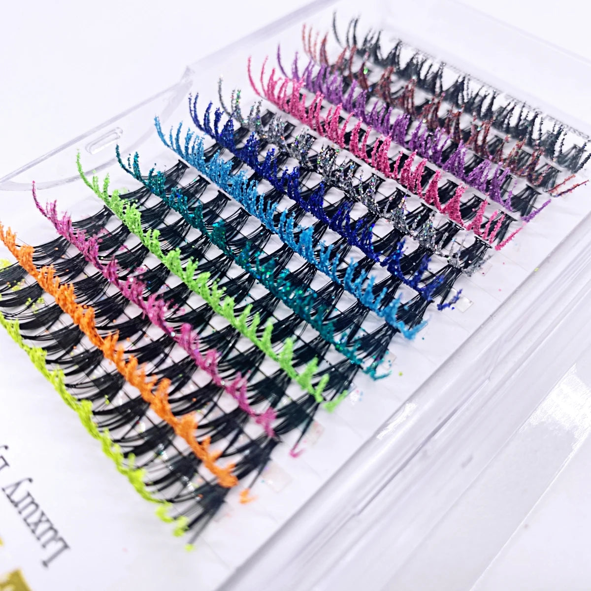 ✨ Sparkling Kawaii Glitter Lashes 🌈 | Colorful Premade Fans for Festive Glam 🎉👁️