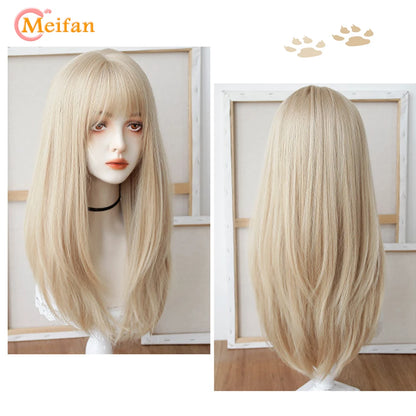 Kawaii Ombre Pink & Blonde Long Straight Wig 🎀✨ - Cute Lolita Cosplay Hair for Parties & Halloween! 🌸🖤
