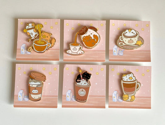 ✨ Kawaii Celestial Cat Cafe Enamel Pin 🌙 - Whimsical Accessory for Playful Styles! 🐾