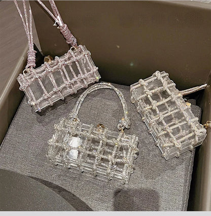 Charming Diamond Acrylic Clutch 💎✨ - Woven Knot Purse for Kawaii Weddings & Parties 🎉👛