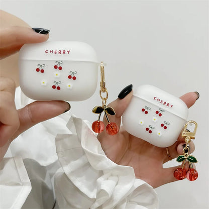 🍒 Cute Crystal Cherry Charm Case for AirPods Pro 2 ✨ Soft Matte Silicone Cover for Apple AirPods 1/2/3 🎧💖 - Pixie Quill