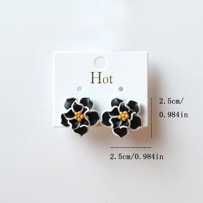Trendy Handmade Polymer Clay Flower Earrings, 3D Floral Studs for Women,Lightweight Boho Statement Jewelry, Chic Gift