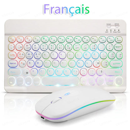 Kawaii Bluetooth Magic: Adorable 7-Color Backlit Keyboard & Silent Mouse for iPad & Tablets 🐾✨💖