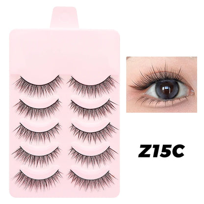 Pastel Little Devil Anime Lashes 5 Pairs Clear Band Full Strip For Natural Daily Manga Style Eyelashes 😈👁️✨