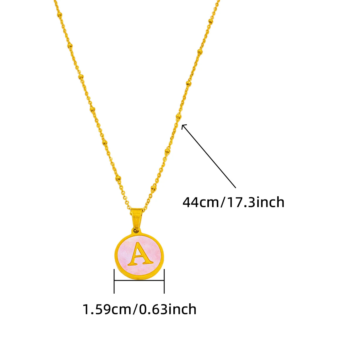 Pink Round Shell 26 Letter Alphabet Pendant Necklace Stainless Steel Charm 💗🪸