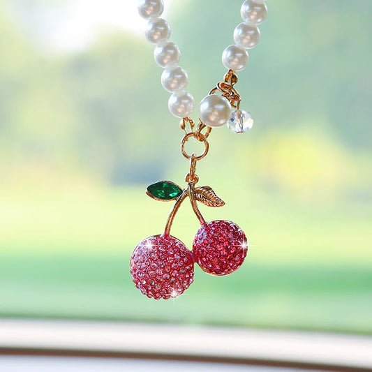 Kawaii Cherry Blossom Diamond Pendant 🌸✨ - Adorable Car Rearview Mirror Accessory & Gift! 🚗💎