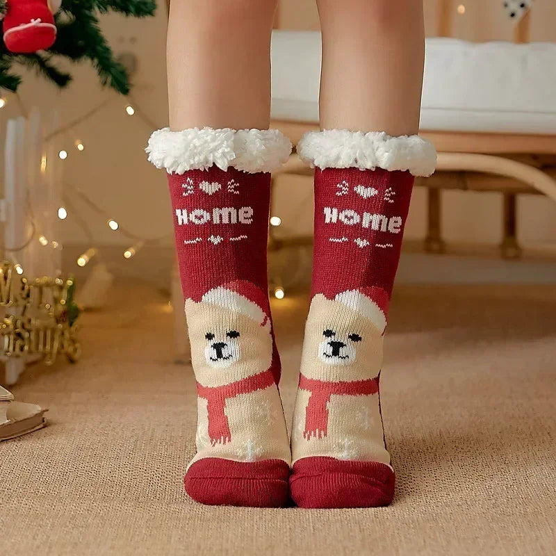 Fluffy Winter Socks For Women Warm Plush Non Slip Slipper Snowflake Gift ❄️🎁