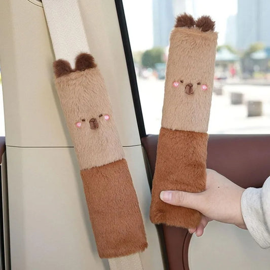 Kawaii Plush Capybara Seat Belt Covers 🐾✨ - Cozy Safety Accessory for a Fun Ride!