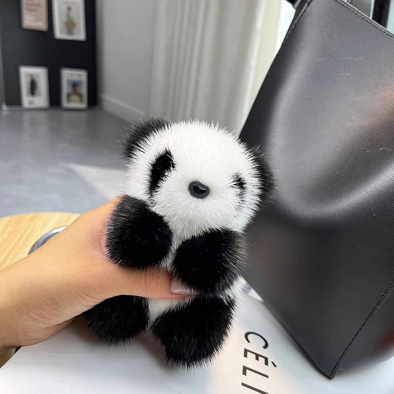 Kawaii Panda Plush Keychain 🐼✨ - Cute Imitation Mink Fur Car Accessory for Women 🎀 | Adorable Gift Idea! 🎁
