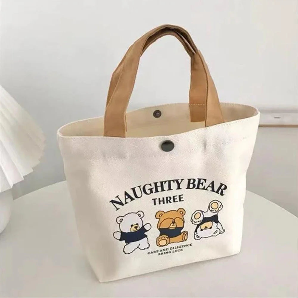 🌟 Adorable Bear Mini Tote Bag 🐻✨ - Perfect Lunch Companion for Stylish Students & Trendsetters! 🍱💖 - Pixie Quill