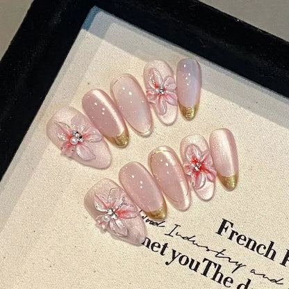 Kawaii Tropical Flower Press-On Nails 🌺✨ | 24PCS Colorful 3D Butterfly & Shell Art 💅🌈