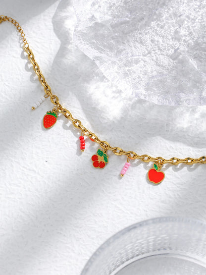 Sweet Charm Bracelet Strawberry Apple Cherry Natural Stone Pendant Jewelry Cute Accessory Girls Gift Party 🍓🍎🍒