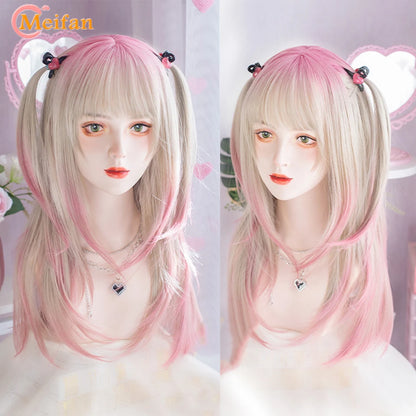 Kawaii Ombre Pink & Blonde Long Straight Wig 🎀✨ - Cute Lolita Cosplay Hair for Parties & Halloween! 🌸🖤
