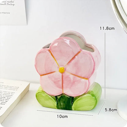 Kawaii Ceramic Flower Pen Holder 🌸 Cute Girl Desktop Organizer 🖊️ Adorable Office Storage Box 💖
