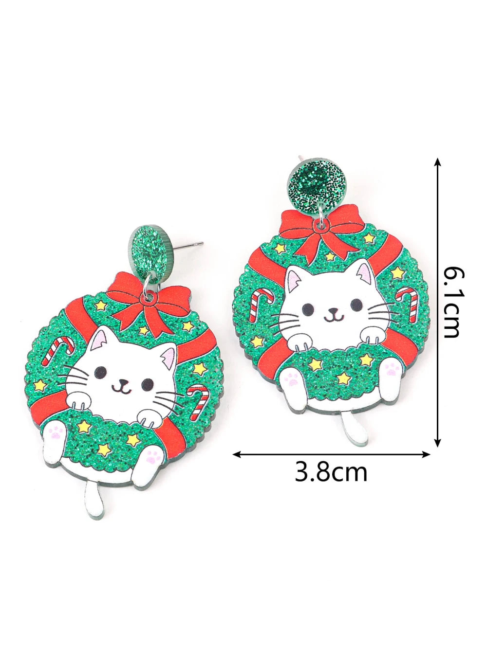Christmas Acrylic Wreath Drop Earrings Women Dog Cat Glitter Cute New Year 🎄🐶🐱