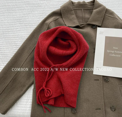 Knit Hooded Balaclava Beanie For Women Warm Winter Korean Style Drawstring 🐰