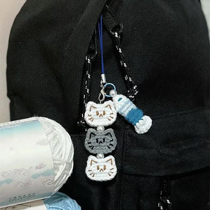 Handmade Cat Fish Keychain Crochet Doll Pendant Cute Bag Accessory 🐾🎀