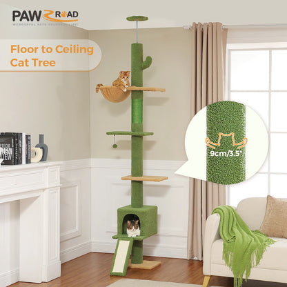 Floor to Ceiling 5 Tiers Cat Tree Tower Cat Climbing Tree Adjustable Height  for Indoor Cats with Condo Scratching Post Ladders