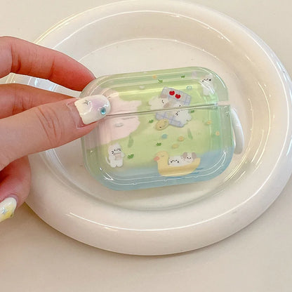 Cute Grass Puppy & Flower AirPods Case 🌼🐾 | Soft Silicone Cover with Adorable Dog Keychain for AirPods Pro 2, 1/2/3