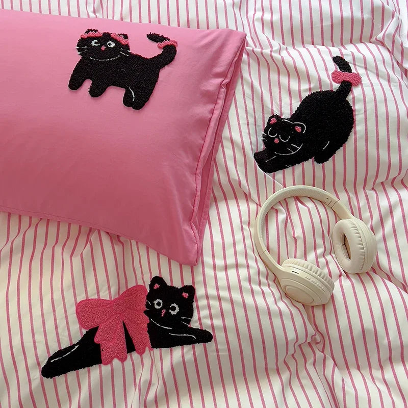 Kawaii Cat Dreamland Bedding Set 🐱💜 Cozy Duvet, Sheets & Pillowcases for Happy Sleep! 🌟✨