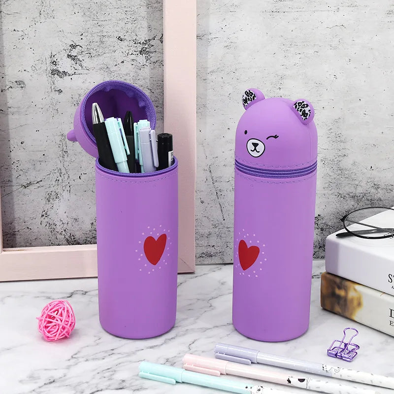 Kawaii Bear Silicone Pencil Case 🐻✨ | Cute & Portable Stationery Organizer with Large Capacity! 🎨✏️