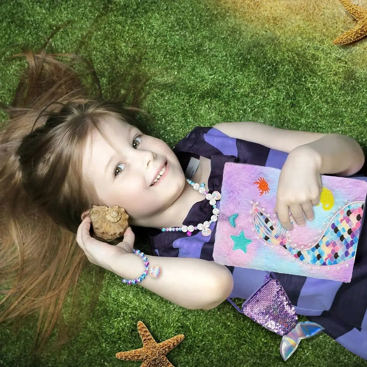 Mermaid Secret Diary Set For Girls With Lock, Keys, And Plush Necklace 🗝️🐚✨