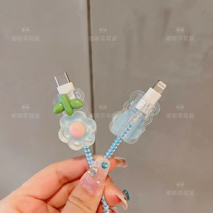 🌷 Kawaii Tulip Wave Edge Charger Cover Set for iPhone 12-15 | Fast Charging Fun! ⚡️✨