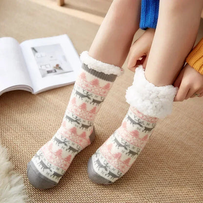 Fluffy Winter Socks For Women Warm Plush Non Slip Slipper Snowflake Gift ❄️🎁