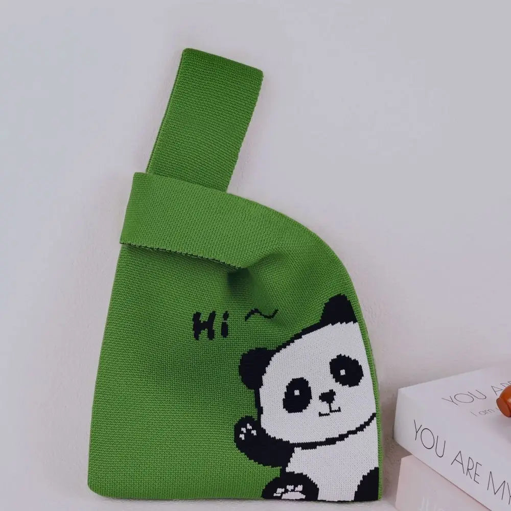 🐼 Adorable Panda Knit Tote 👜 Handmade High-Capacity Wrist Bag for Students ✨ - Pixie Quill