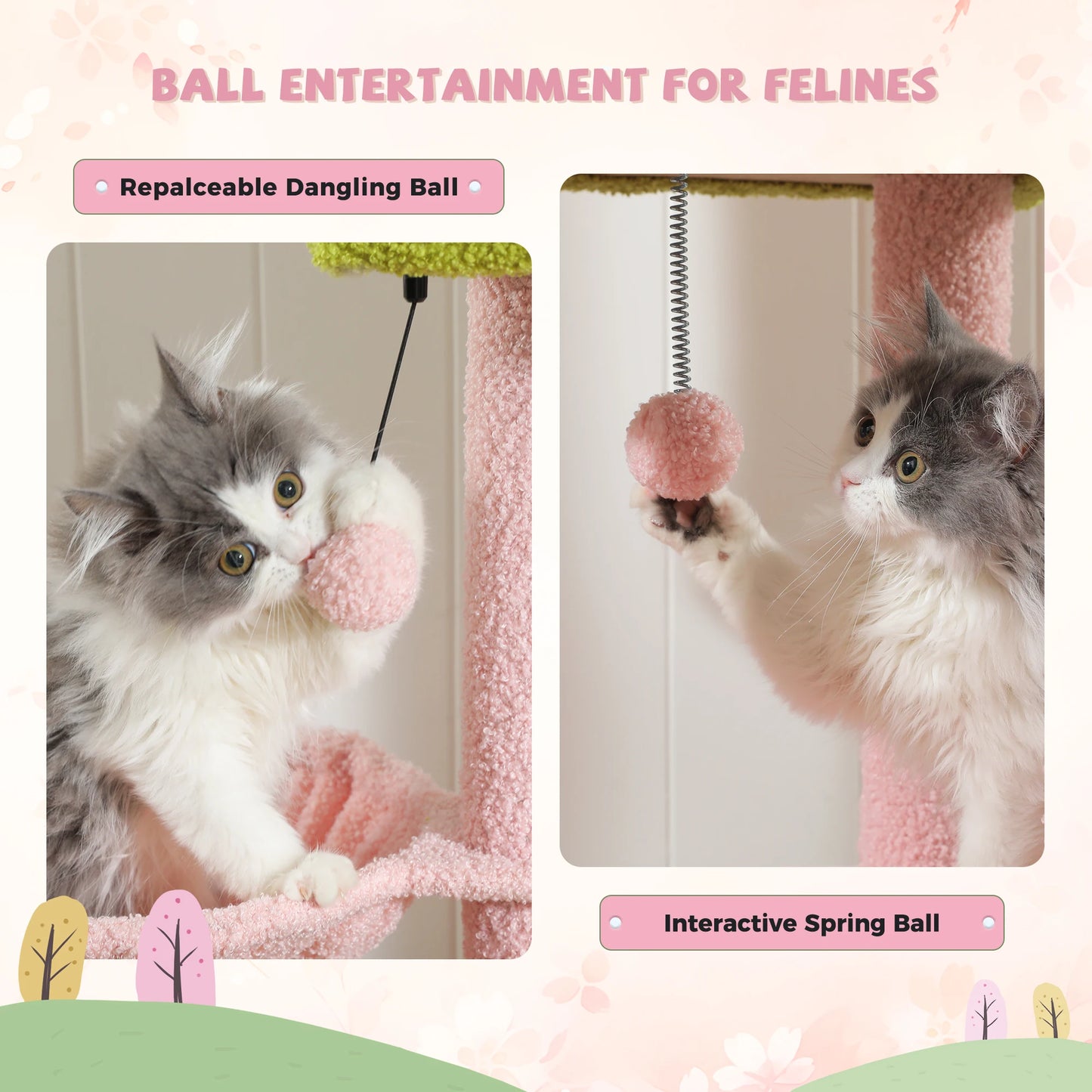 Pink Floor To Ceiling Cat Tree Tower With 7 Tiers Hammocks And Condos 🐾