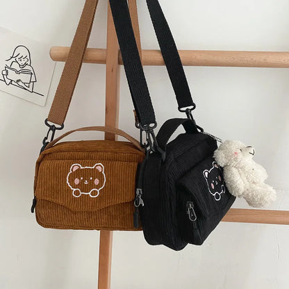 🎀 Cute Teddy Bear Corduroy Crossbody Bag 🐻✨ - Personalized Kawaii Shoulder Tote - Pixie Quill