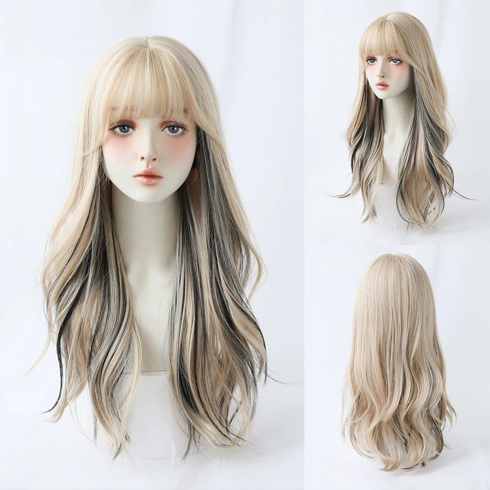 Kawaii Blonde Cosplay Wig 🎀✨ | Wavy Synthetic Hair with Bangs for Daily & Party Looks 💖