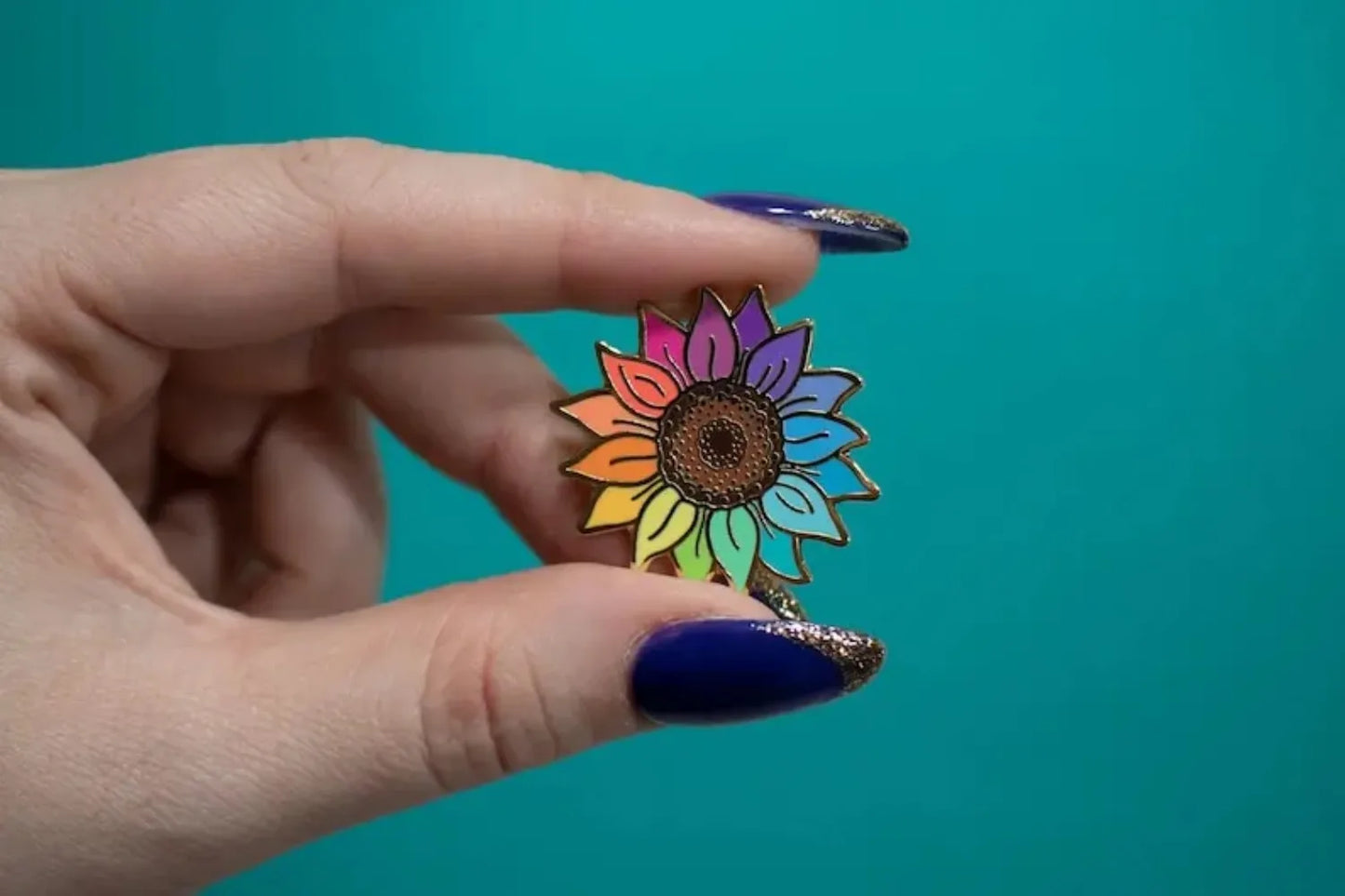 Kawaii Rainbow Sunflower Enamel Pin 🌼✨ | Cute Floral Brooch for Flower Lovers 🌈💖