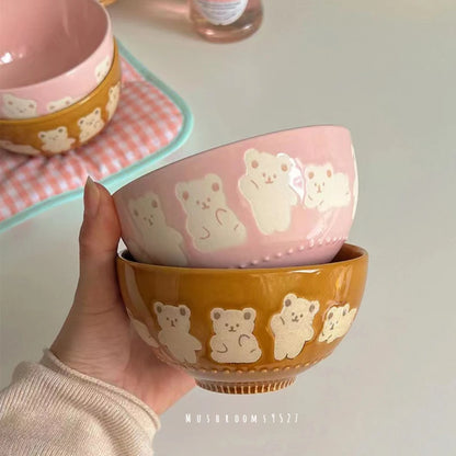 Adorable Pink Bear Embossed Ceramic Snack Bowl 🐻🍚✨