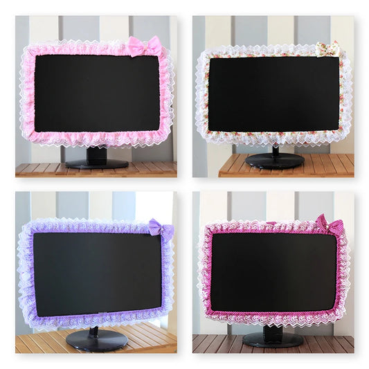 Kawaii Lace Computer Monitor Cover 🎀 | Dustproof & Adorable with Elastic Pen Pocket 💖 | Perfect for Desktop & Laptop 🌸