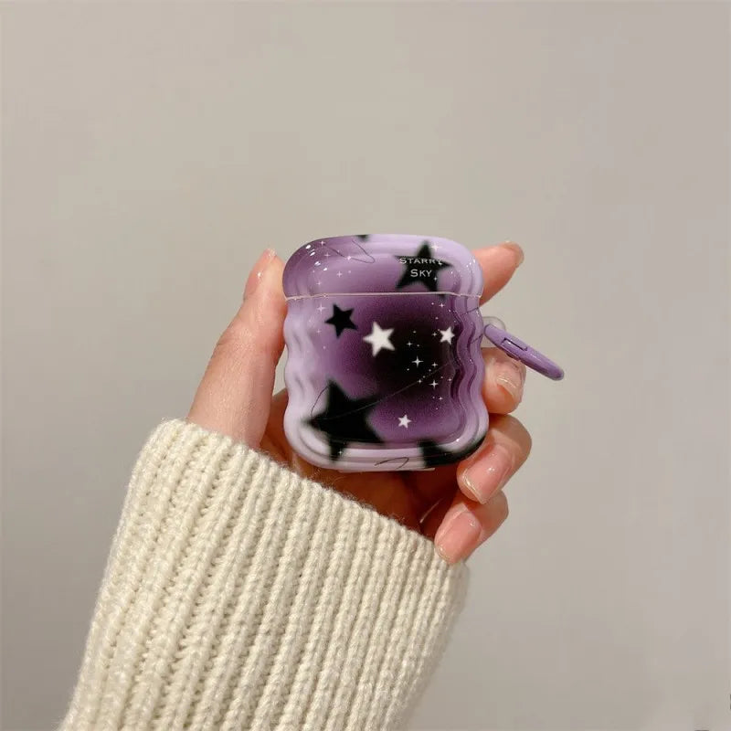 🎀 Adorable Korea Cartoon Stars Wave Case for AirPods Pro 2nd & 3 🎧✨ Cute Fashion Cover for Trendy Girls! 🌟 - Pixie Quill