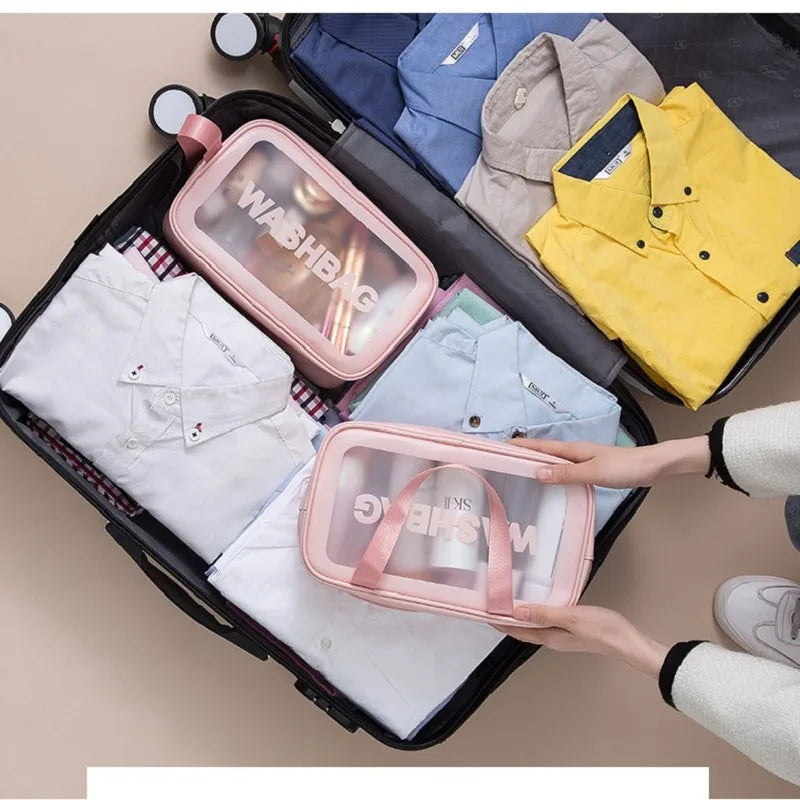 Kawaii Waterproof Travel Makeup Bag 🌟✨ | Cute Transparent Cosmetic Organizer for Women 💖✈️