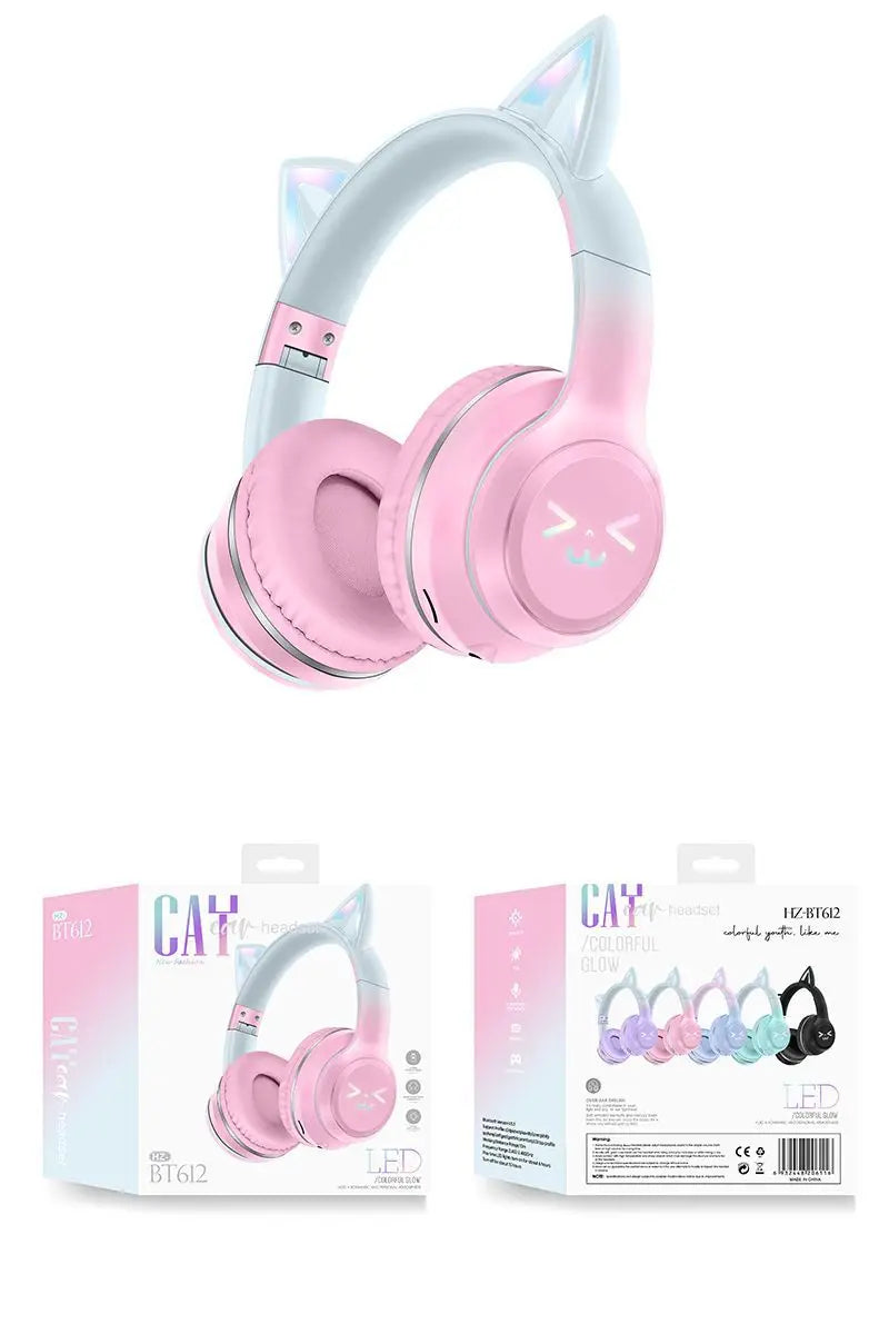 Kawaii Cat Ear Wireless Headphones 🐾🎧 RGB Lights & Microphone - Perfect Gift for Kids & Gamers! 🌟